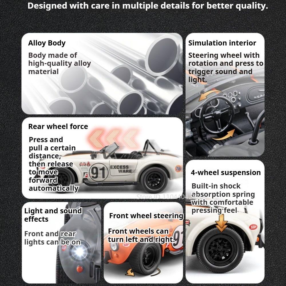 1:22 Shelby Cobra RWB 993 Miniature Toys Alloy Diecast Model Car Doors Opened Sound Light Pull Back Sportscar Exquisite Ornament