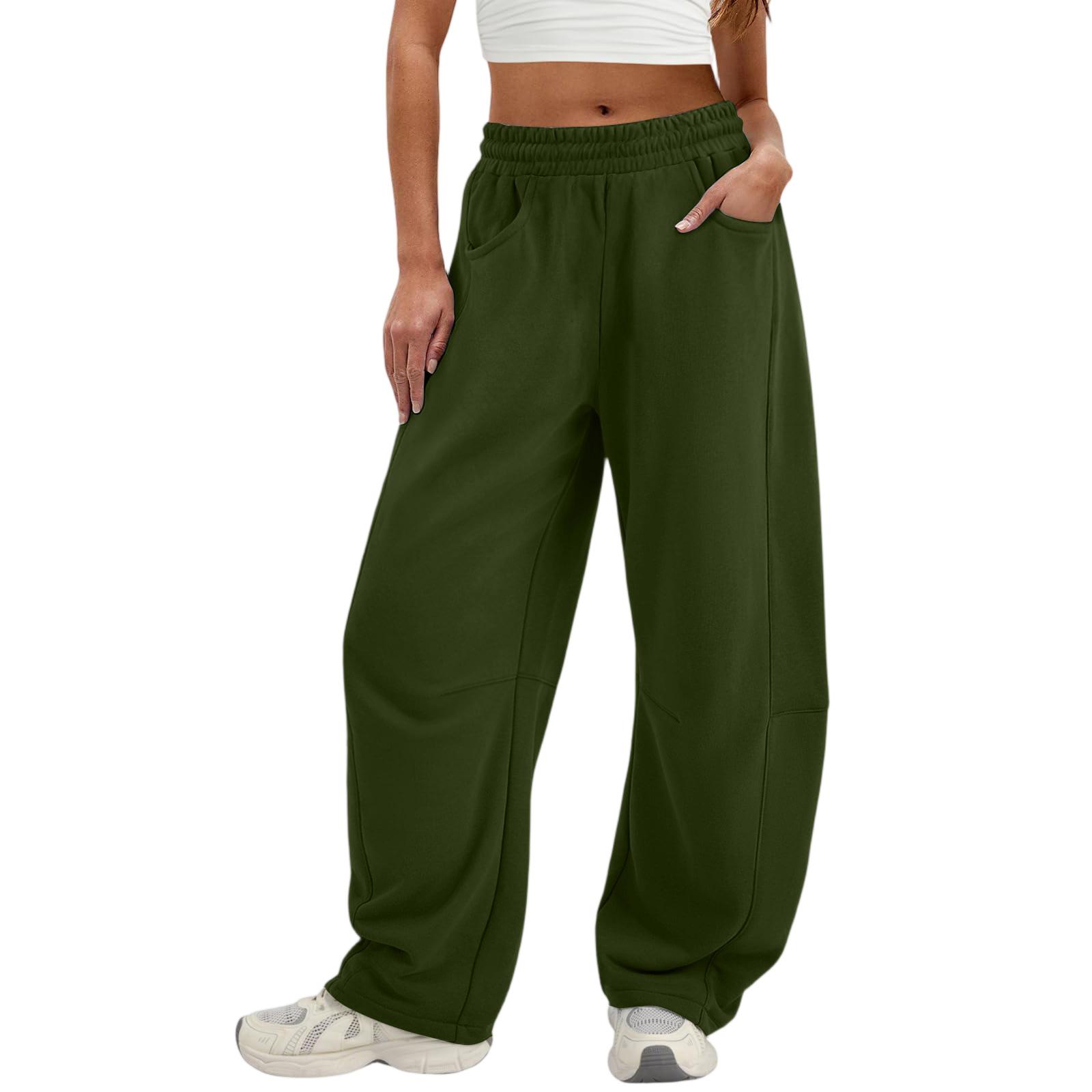 

Women s Fashionable Solid Color Elastic Waist Pocket Casual Sweatpants Pants L армия зеленый