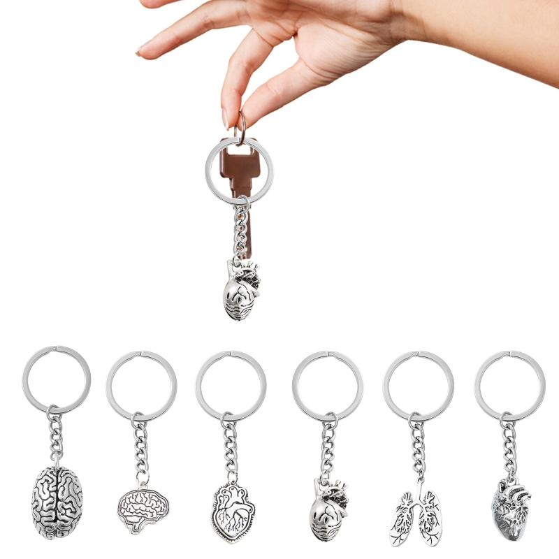 Vintage 3D Brain Keychain Anatomical Organs Body Parts Keyring Pendant For Doctor Graduation Gift Jewelry Handcrafts