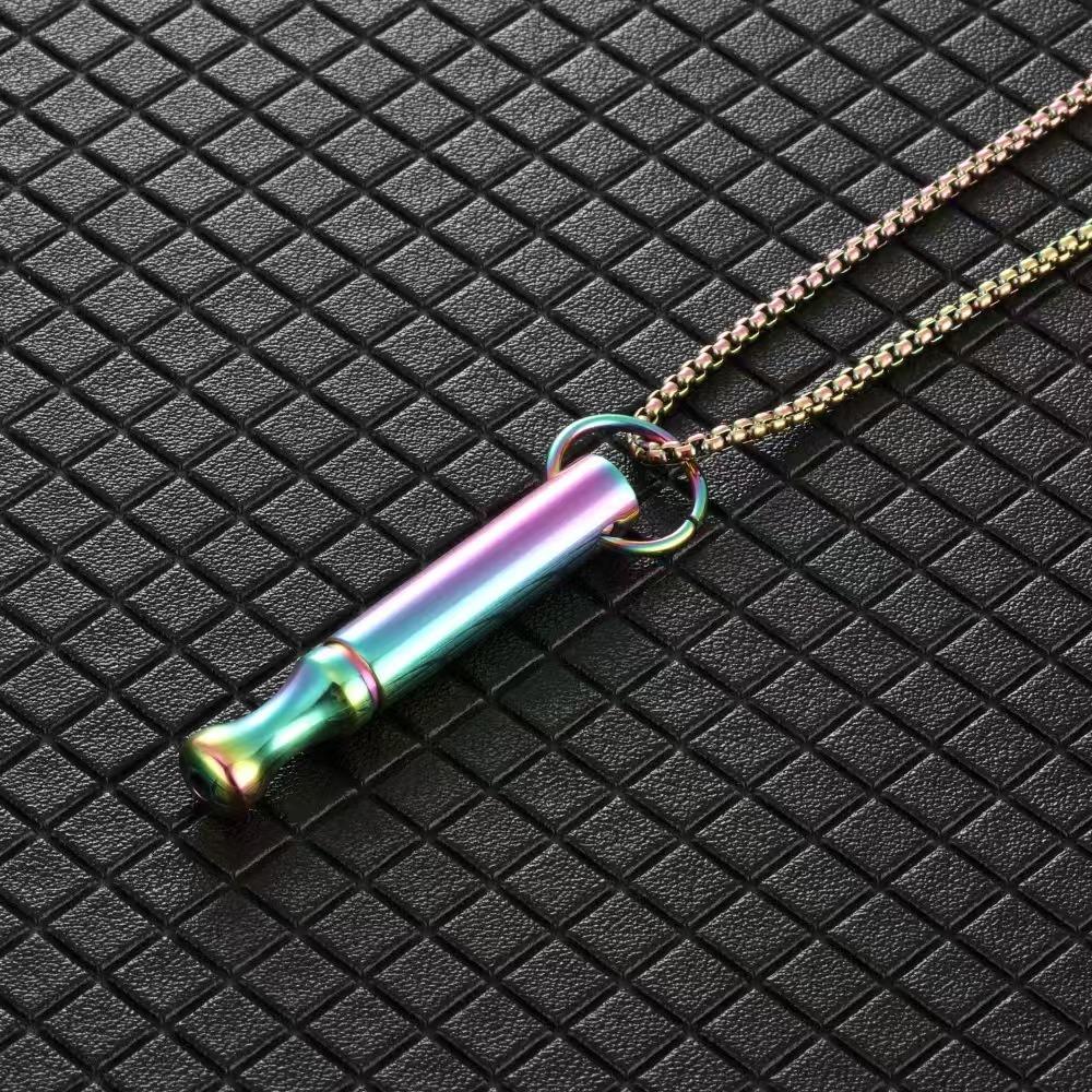 Simple Regulate Breathing Stainless Steel Whistle Pendant Necklace for Men Women Stress Relief Anxiety Meditation Jewelry Gifts
