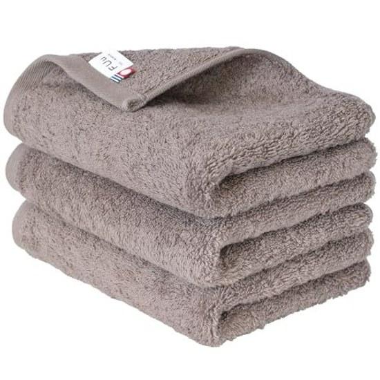 Bloom Imabari Towel Certified FUu Face 3-Piece Set Soft Fluffy Thick Absorbent Hotel Quality Made Japan 100 Cotton (Ash Brown)