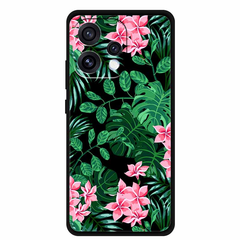For Oppo Reno15 5G Case Flower Black Silicone Soft Protective Back Covers For Oppo Reno 15C 2025 Phone Case Coque Cartoon Shells