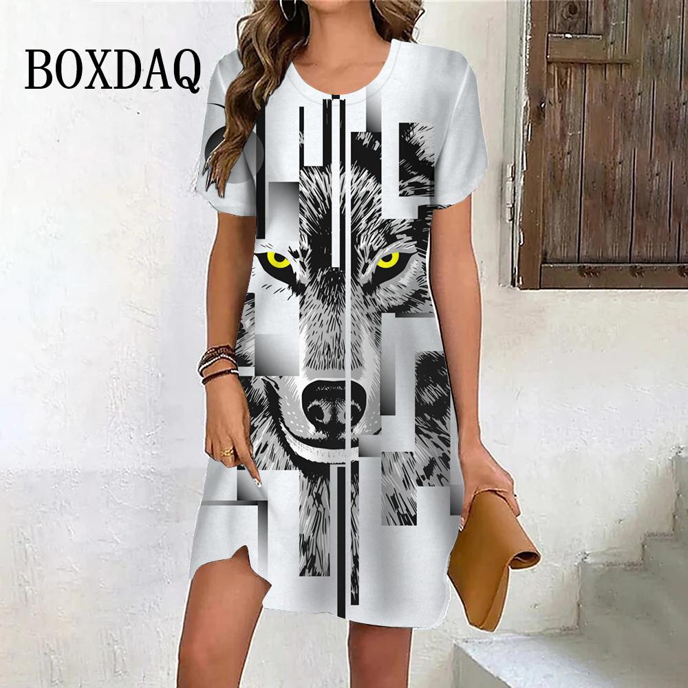 

Женское платье с коротким рукавом и принтом 3D Wolf, летнее повседневное свободное платье с круглым вырезом, модная уличная одежда, большие размеры, женское платье в стиле хип-хоп, Vestidos 8XL