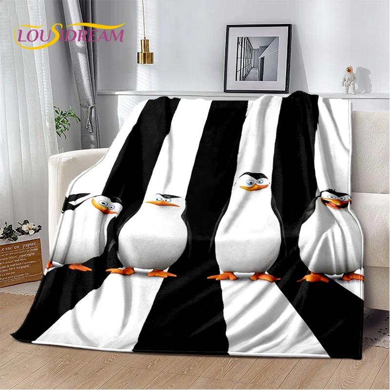 Urocze Pingwiny z Madagaskaru Kreskówkowy Koc, Miękki Koc Rzutowy do Domu Sypialni Łóżka Sofy Pikniku Podróży Biura Pokrowiec Prezent dla Dziecka