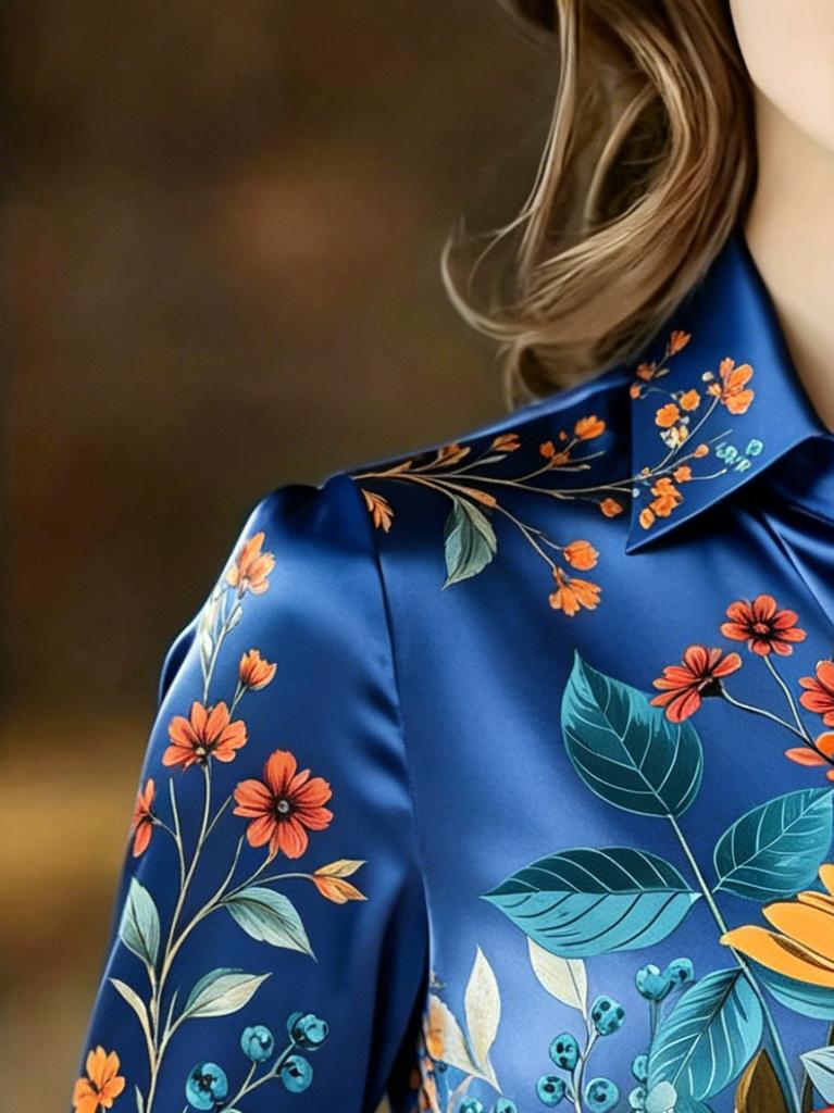 Floral printed satin shirt with long sleeves and a classic collar, perfect for parties, casual wear, and everyday styling—suitable for all seasons.
