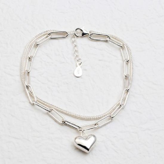 [As Little] Chain Silver Bracelet Silver 925 Two-Line Heart Layered Gift