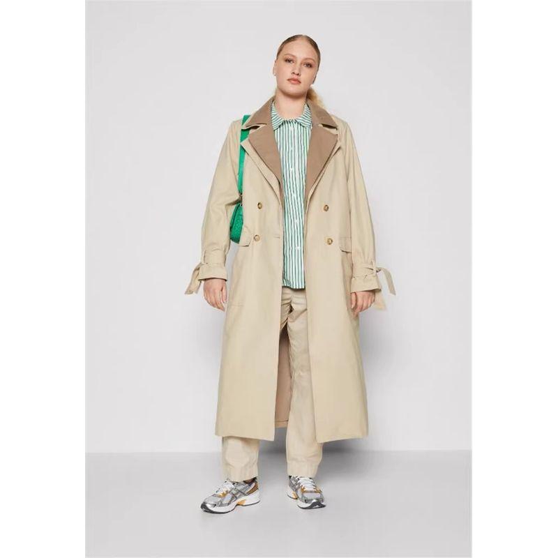 

Export Pure Yuan Tail Goods German Single Autumn and Winter Double-Layer Collar Nipped-Waist Pocket Classic Pure Cotton Women s Long Trench Coat Khaki 50