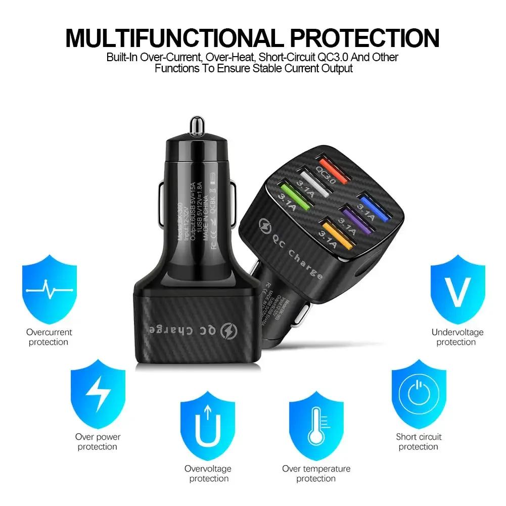 75W 6 USB Car Charger Fast Charging Phone Adapter in Car 15A For iPhone 13 12 Pro Xiaomi Huawei Samsung Car Quick Charge