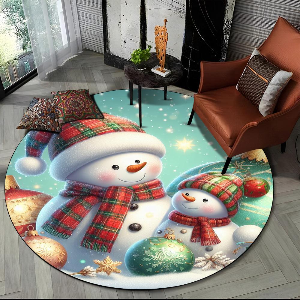 Cartoon Santa Claus Merry Christmas Snowman New Year Round Carpet Rug for Bedroom Living Room Sofa Decoration,Decor Floor Mat