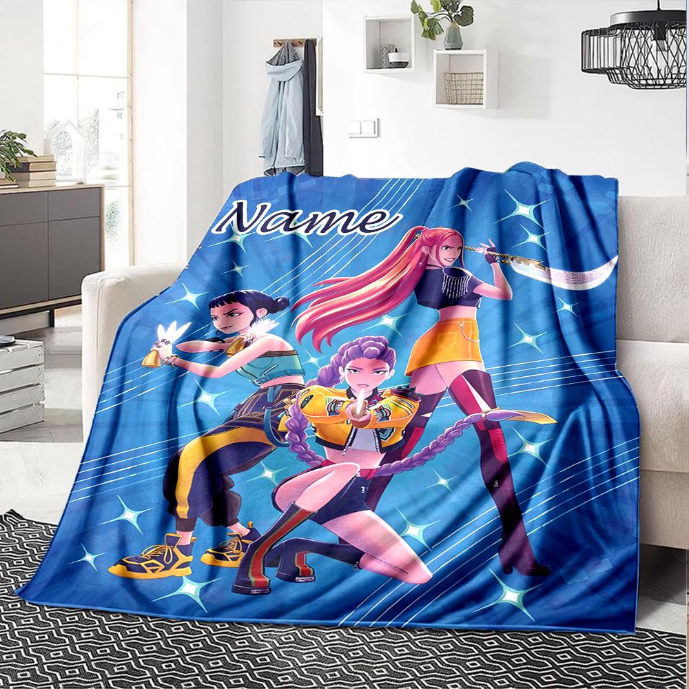 Customizable KPop Demon Hunters9 Throw Blanket – Personalized Name, All-Season Cozy Snug Blanket, Machine Washable, Personalized Blanket