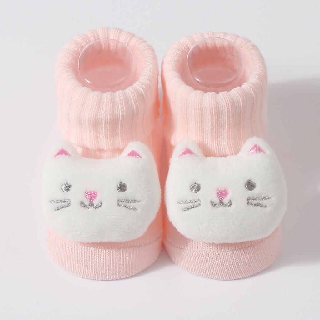 New Kawaii Cotton Soft Socks for Newborn Baby Cartoon Animal 3D Doll Socks for Girls Boys Infant Pink Short Socks 0-6 Month