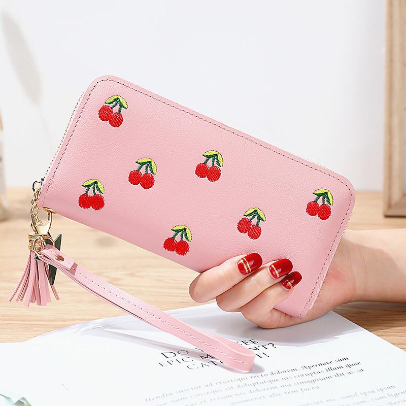 Buy Women's Fashion Cherry Long Wallet Ladies Embroidery Fashion Clutch ...