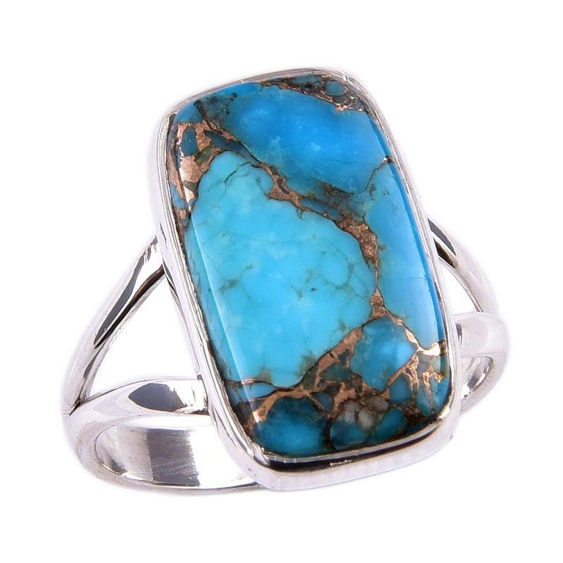 Natural Blue Copper Turquoise Gemstone 925 Solid Sterling Silver Ring S.6 Z3C39