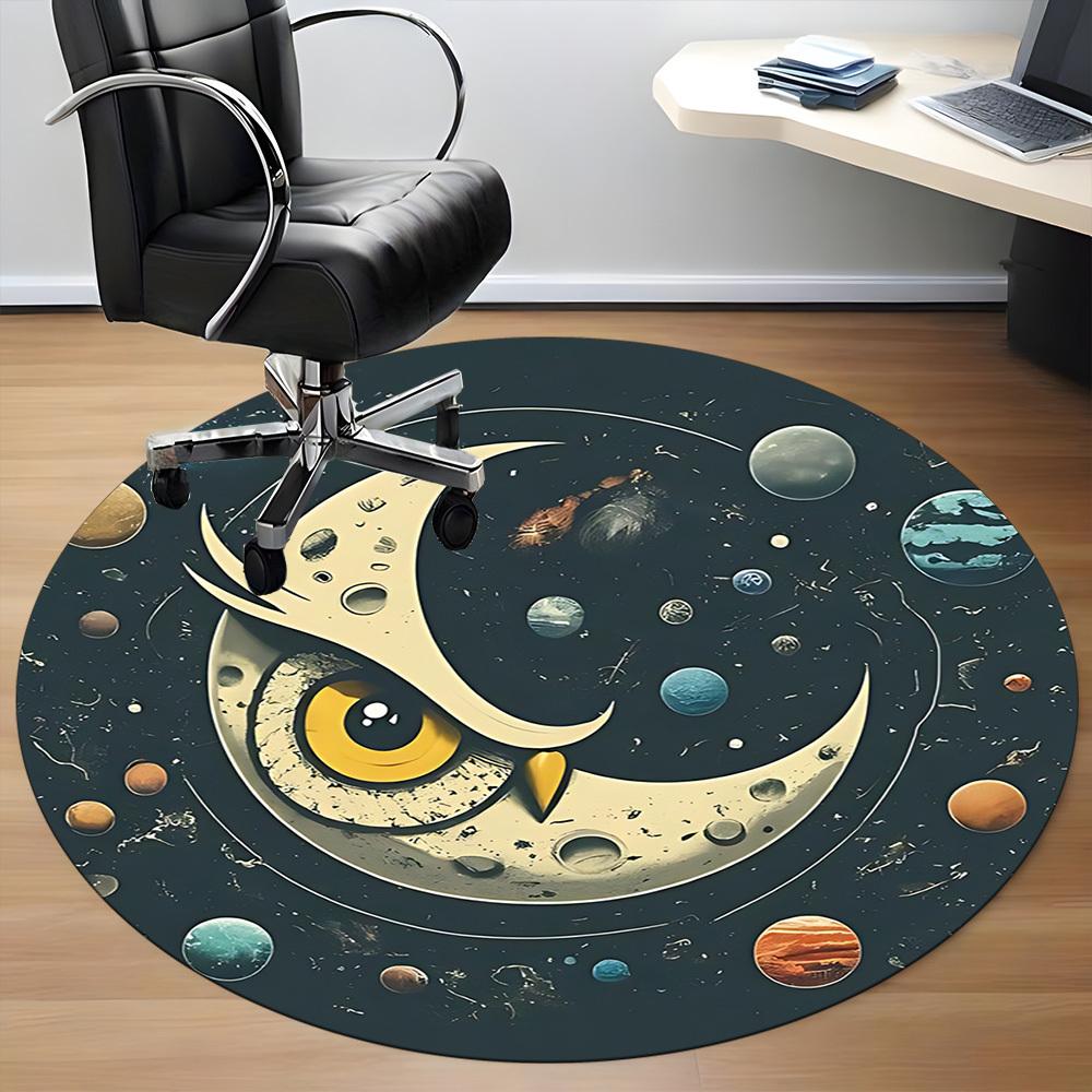 1PC Moon Space Owl Office Round Area Rug, Mat Suitable For Office, Under Office Chairs Bedroom Living Room Home Decor, Room Deco