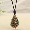 Elegant Ethnic Tibetan Water Drop Pendant Necklace for Women - Versatile, High-End, Long Sweater Chain
