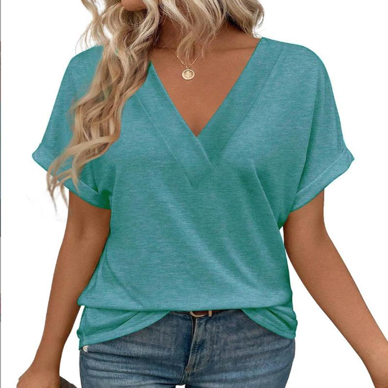 Summer V Neck Tops for Women Short Sleeve Fashion Loose Fit T Shirts Basic Tee 2025