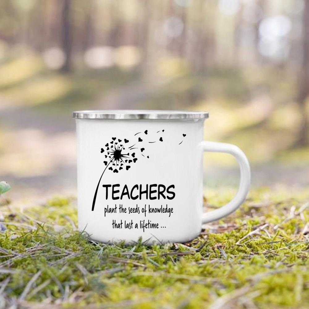 Teacher knowledge printed coffee mugs enamel drink cup handle breakfast cup dessert simple office water mug teacher's day gifts
