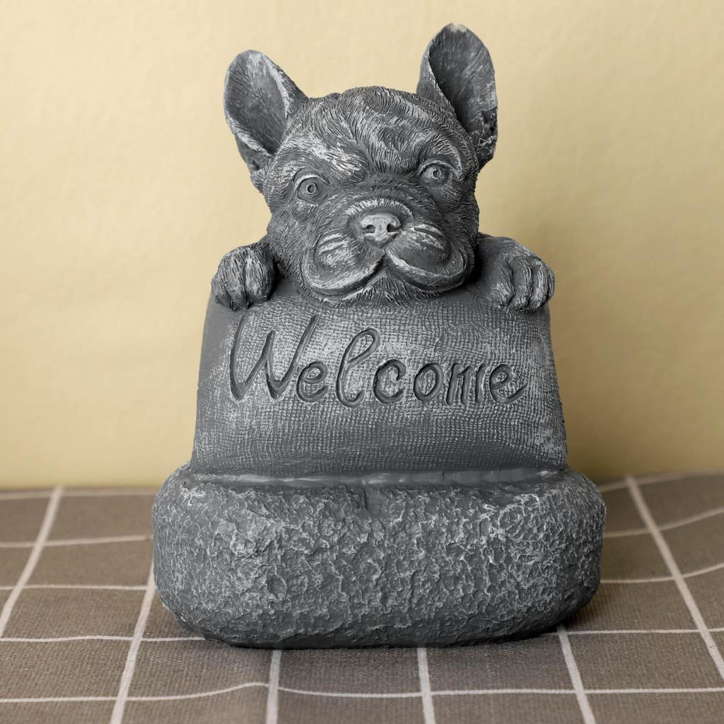 ABIY French-Bulldog Welcome On A Plinth Home Or Garden Accessories Yard Garden Decor Outdoor Decoration