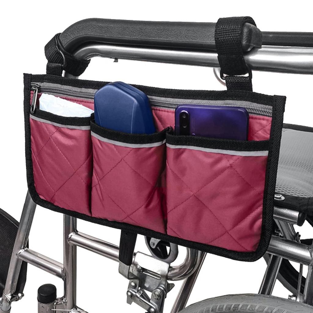 Wheelchair Side Armrest Bag Reflective Strip Portable Velcro Polyester Storage and Hanging Bag Tool Storage and Organization