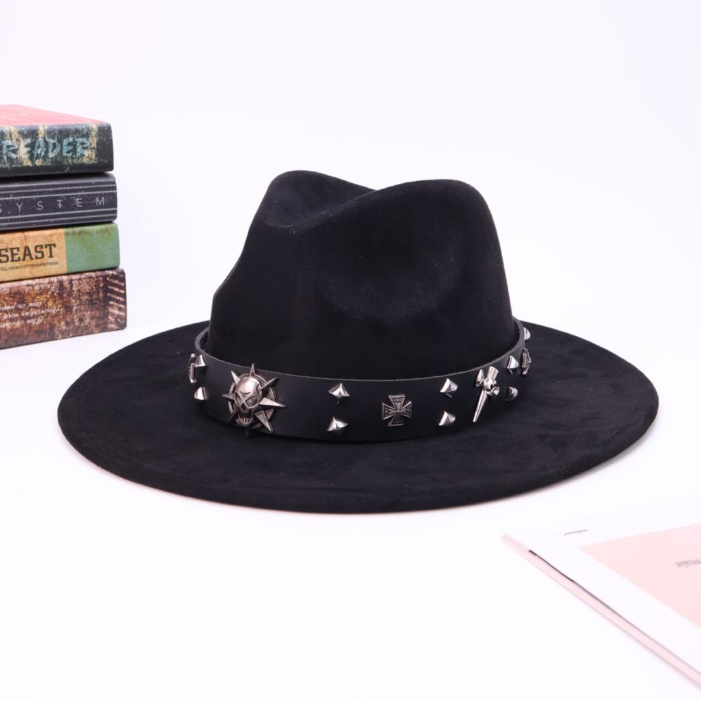 Men'S And Women'S Skulls, Western Cowboy Hats, Autumn And Winter New Suede Top Hats, High-End Flat-Brimmed Jazz Hats