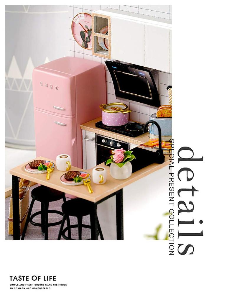 moin moin Scale Dollhouse Miniature DIY Kit Set Bunny House Collection for Beginners Pink Rabbit with Two Size Settings LED Light Acrylic Case