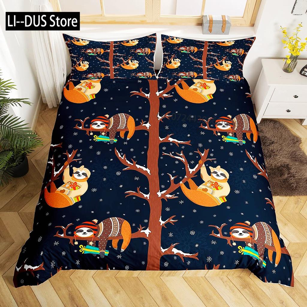 Cartoon Sloth Duvet Cover Bedding Set for Kid Girls Cute Animal Comforter Cover 1 Duvet Cover with 2 Pillowcases King Full Size
