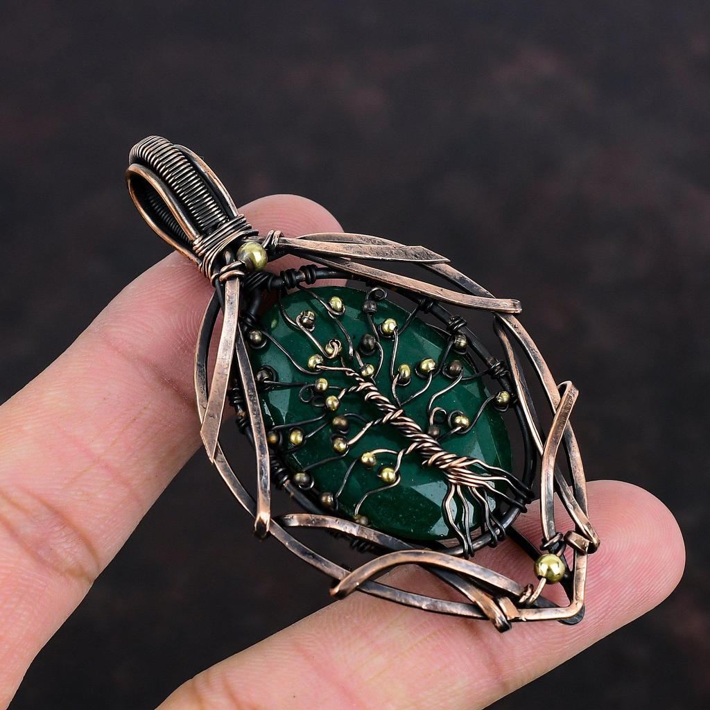 Tree Of Life Faceted Zambian Emerald Pendant Copper Wire Wrapped Gemstone Pendant Copper Jewelry Handmade Pendant Wire Wrap Jewelry For Gift
