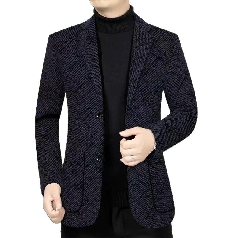 Men's Autumn/Winter Thick Wool Jacket - Casual, Middle-Aged Style