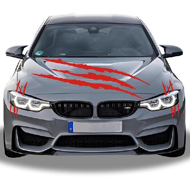 1 Full Set Monster Claw Sticker For Car Hood Decal 1 Set, Car Decals Claw Mark Stickers To Cover Hood Headlights Scratches, Modified