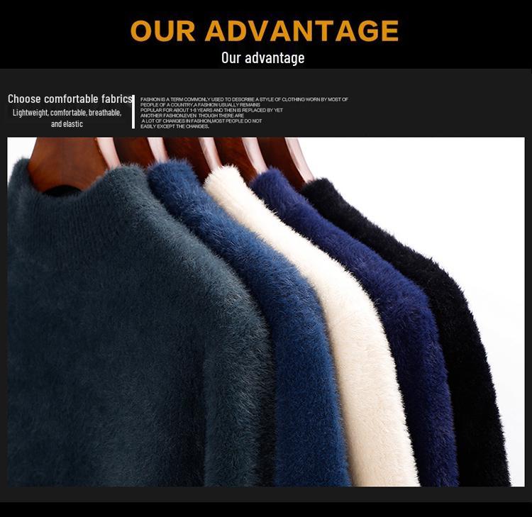 Herren Bestickter Goldener Nerzimitat Kaschmirpullover - Mittelhoher Kragen Warm Lässig Pullover