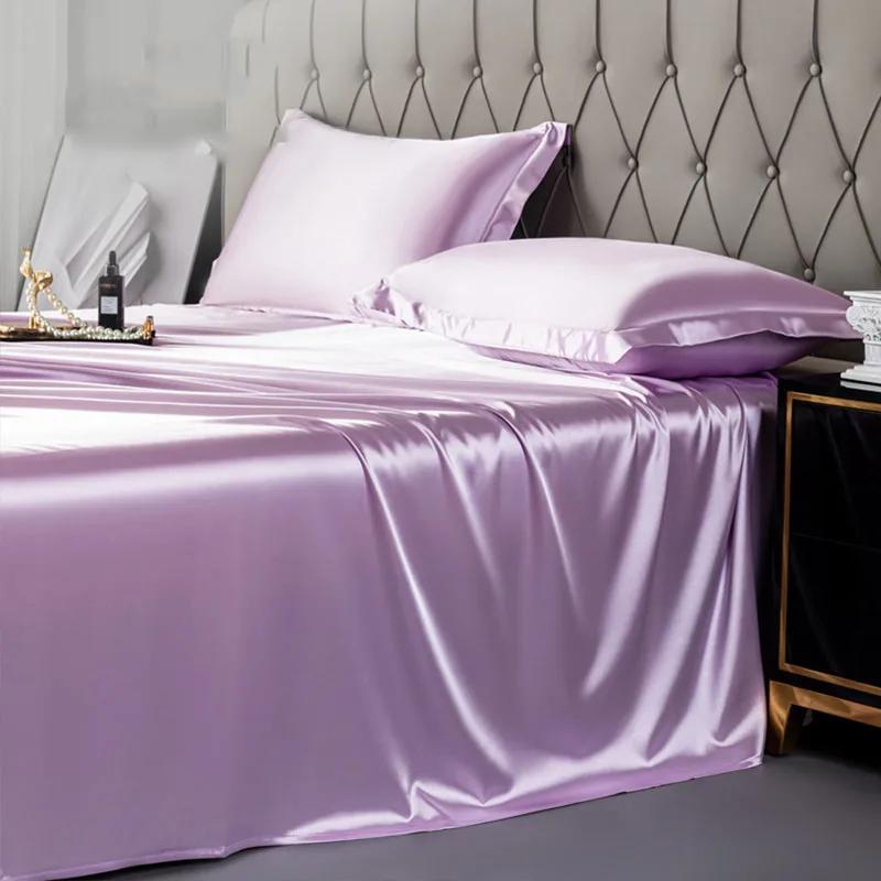 Satin Silk Bed Sheets for Summer Plain Flat Sheet for Double Bed Twin/Full/Queen/King Size Bed Linen (pillowcase Need Order)