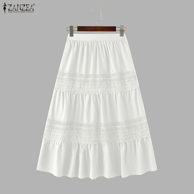 ZANZEA Women Casual Elastic Waist Loose Long Skirts