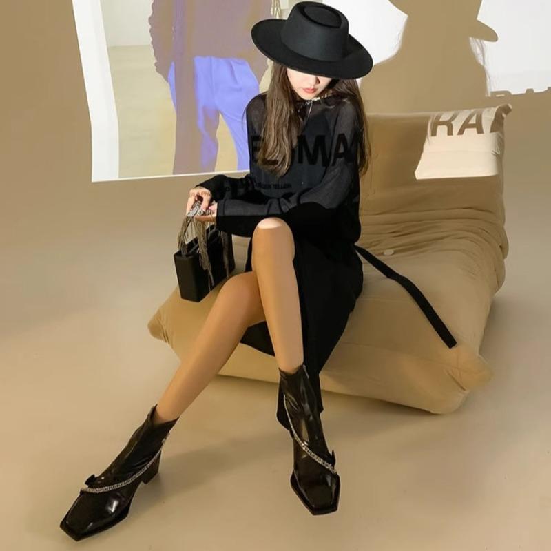 Luxury Designer Retro Chelsea Boots for Women High Quality Square Toe Zipper Fall and Winter Women's Slim Booties High Heels