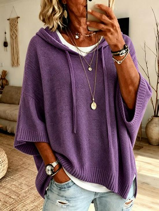 2026 European & American Women's Knit Hooded Drawstring Sweatshirt Woolen Outerwear