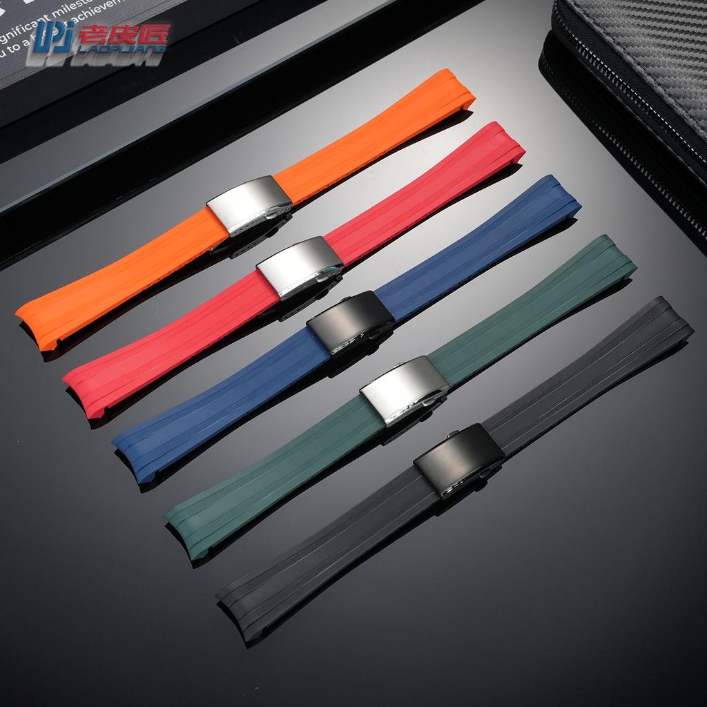 20mm High Quality Curved Fluororubber Strap For Tudor Biwan 39 Dial Black Bay 1958 M79030 Fluororubber Fold Over Clasp Strap