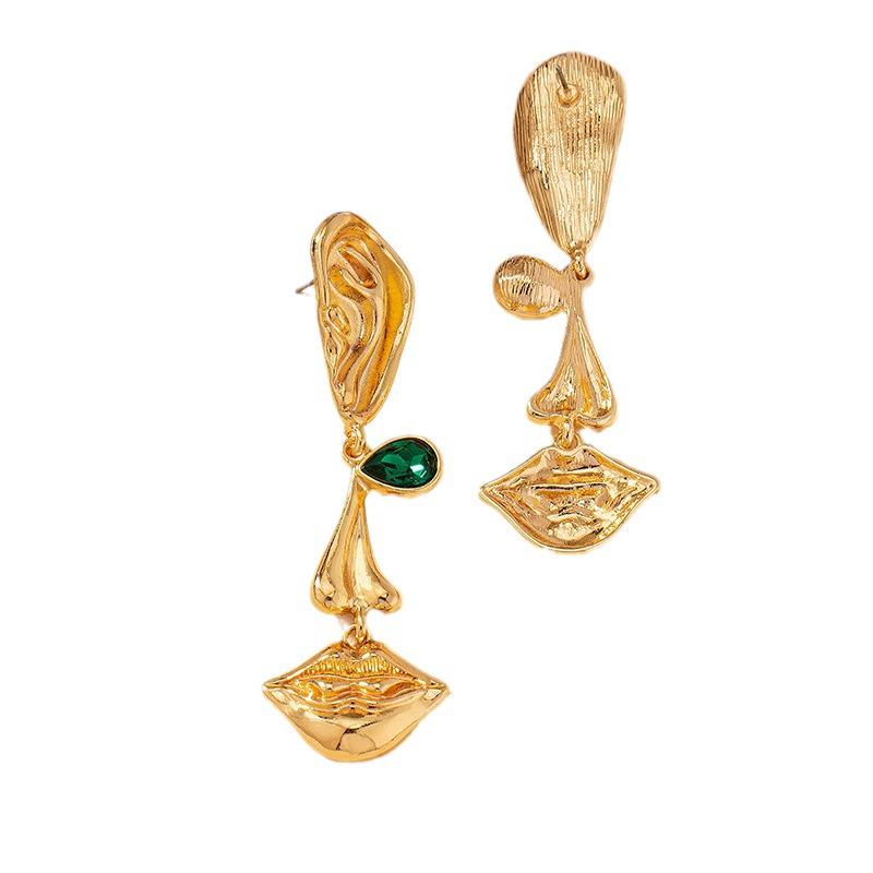 Retro Metal Face Earrings: Unique Design, Bold Style, Exaggerated Look for Women.