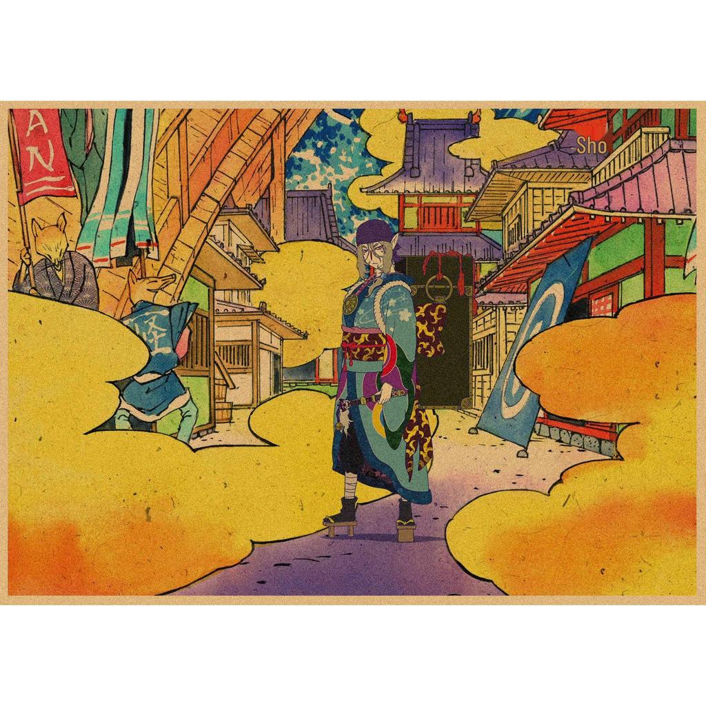 Retro Japanese Anime Cat Monster Poster - Ukiyo-e Style Wall Art