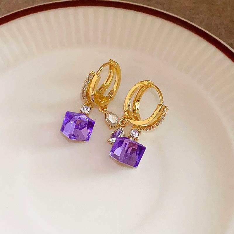 Blue Crystal Sugar Cube Earrings Elegant Luxury Small Exquisite Studs For Women Fashion Jewelry Gift