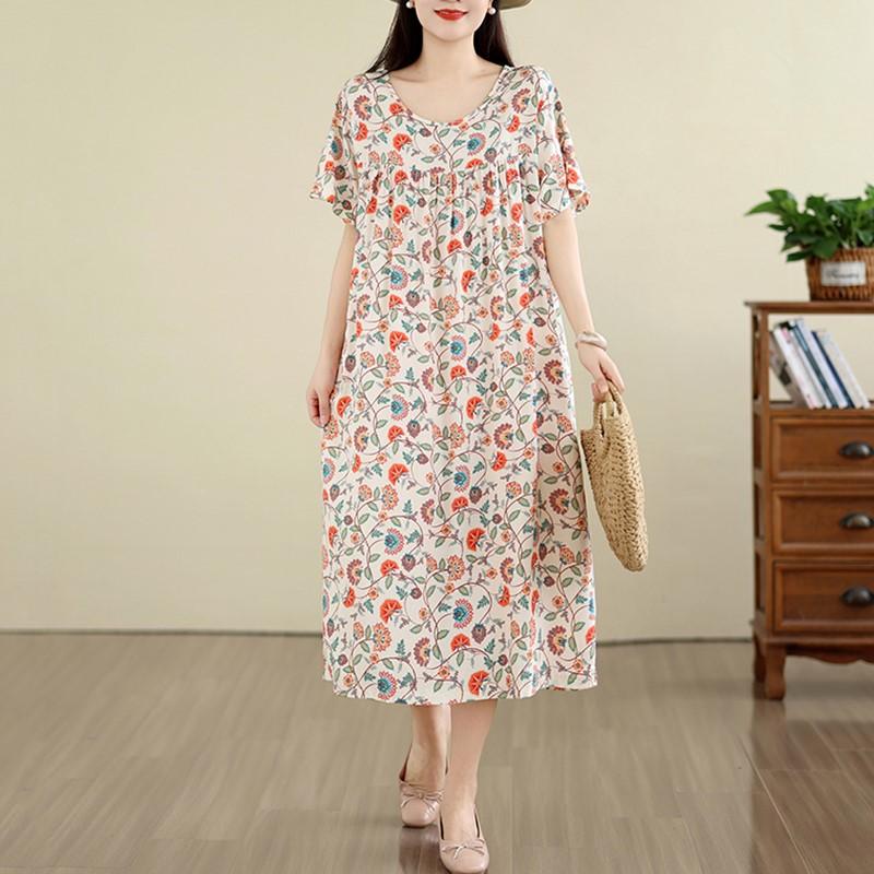Manica corta Plus size vintage floreale nuovo in abiti da donna casual abito lungo estivo ampio