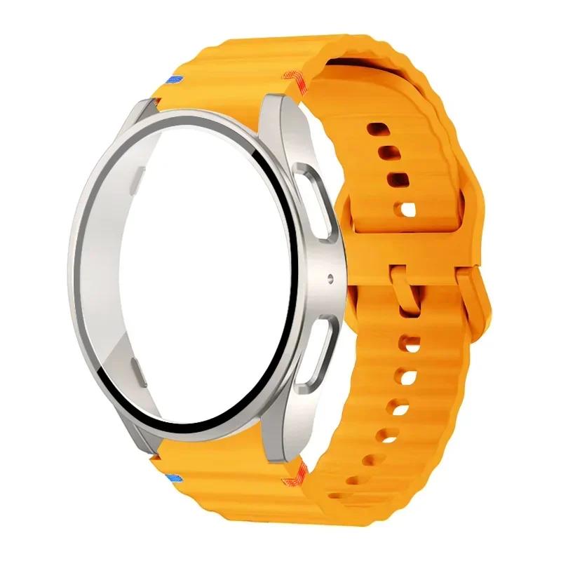 Case+Strap for Samsung Galaxy Watch 7 6 5 4 40mm 44mm Silicone Official Band PC Protector Cover Bumper Accessorie Galaxy Watch 7