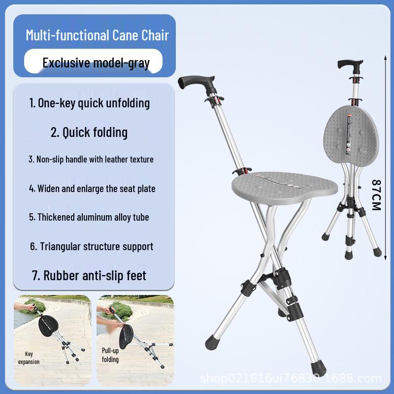 Multi-Functional Folding Cane Chair: Portable Walking Stick & Stool Aid 87cm