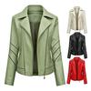 Women Jacket Solid Color Faux Leather Windproof Slim Lady Coat for Motorcycle Riding