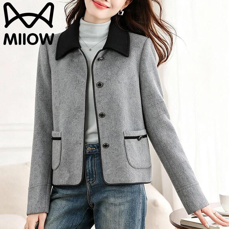 MiiOW Women's Elegant Contrast Collar Petite Winter Jacket