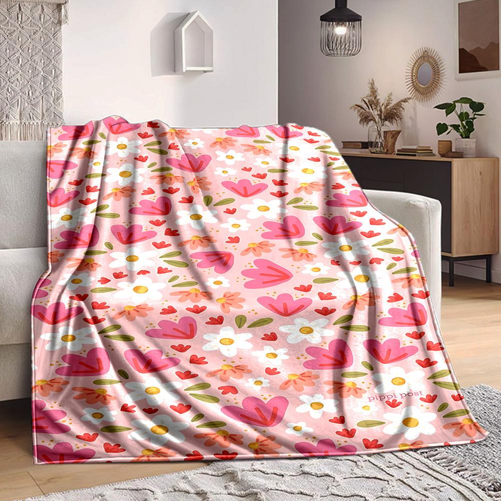 1pc Floral Pattern Lightweight Flannel Blanket, Comfortable and Warm Blanket, for Office and Camping Sofa Bed, Livingroom170