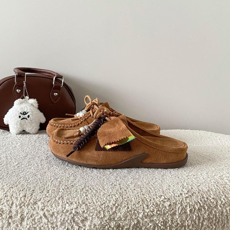 Cowhide version~ genuine leather bag head half slippers new retro inner heightening platform casual slippers women's kangaroo shoes