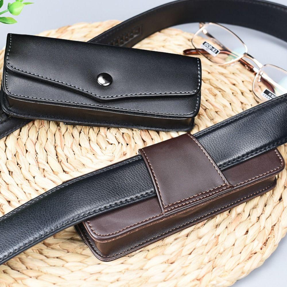 New Belt Wearable Cowhide Glasses Bag Men Portable Reading Glasses Case PU Leather Storage Box Carrying Cases