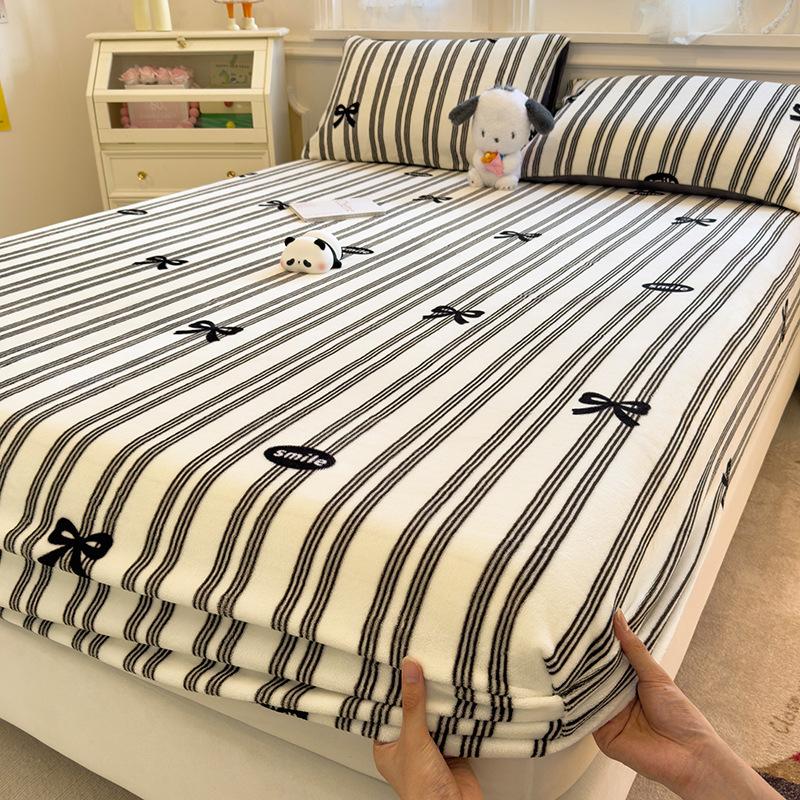 Winter Milk Velvet Fitted Sheet, Single Piece, New Printed Design, Thickened and Velvet, Warm and Cold-resistant Fitted Sheet 90 * 200cm single bed hat