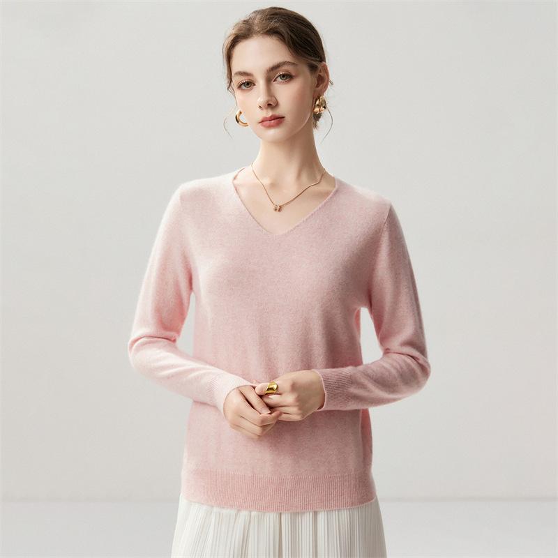 Lekasha Women's Cashmere Goat Wool V-Neck Pullover: Autumn/Winter Plain, Solid Color, Loose Fit Base Layer.