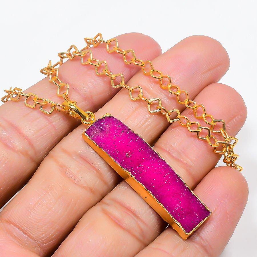 

Pink Hememorphite Druzy Gemstone 925 Sterling Silver Jewelry Necklace 20 KJ-635