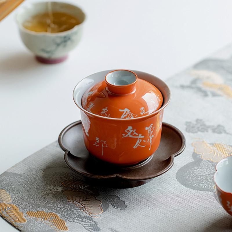 Pure Handwriting Ceramic Tea Tureen Teacup Small Capacity Handmade Porcelain Gaiwan Tea Bowl Beauty Tea Infuser Chinese Teaware